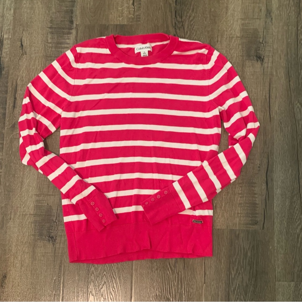 Calvin Klein Pink and White Striped Sweater